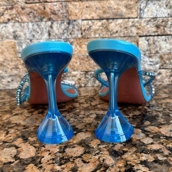 Amina Muaddi Gilda Glass Aqua Blue PVC Crystal Strap Mule Pumps - Picture 11 of 14